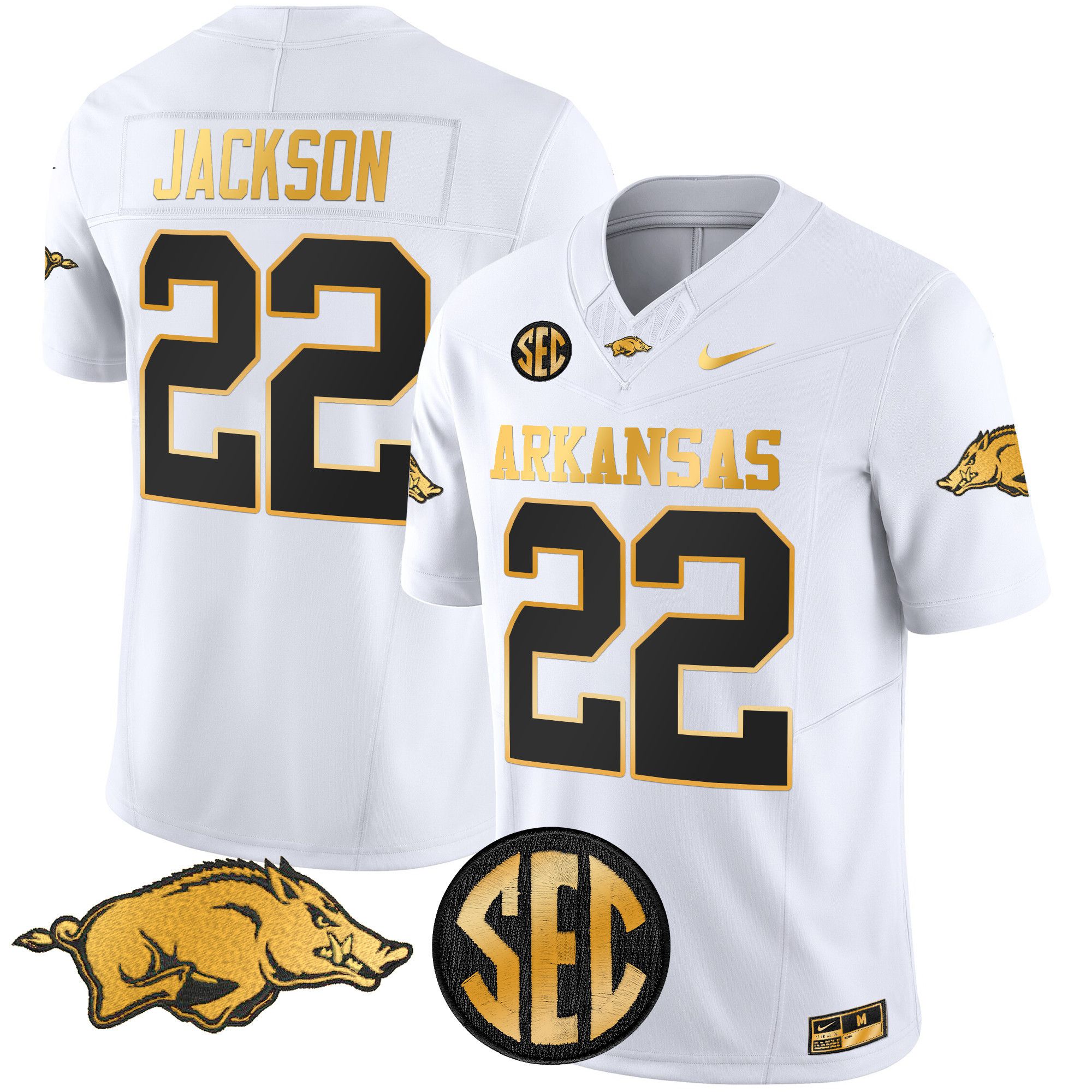 Men Arkansas Razorbacks #22 Jackson White Nike 2024 Gold Vapor Limited NCAA Jersey->->NCAA Jersey